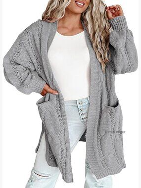 Plus Size Open Front Cardigan with Pockets Lightweight Sweater for Fall